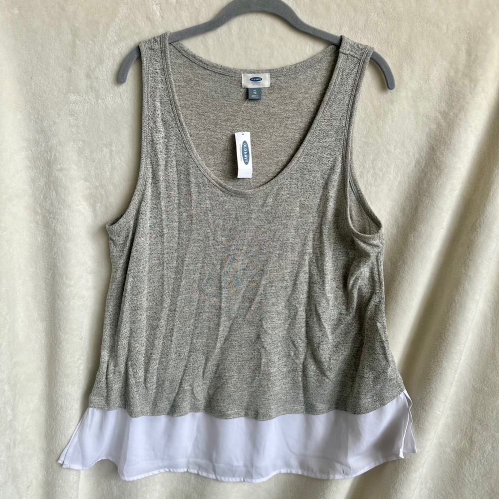 Old Navy NWT Heather Gray Mixed Media Layered Hem Tank Top XL
